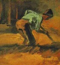 Man Stooping with Stick or Spade