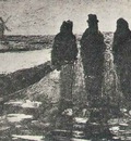Three Figures near a Canal with Windmill