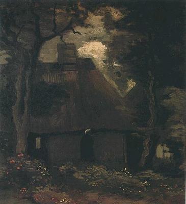 Cottage with Trees and Peasant Woman