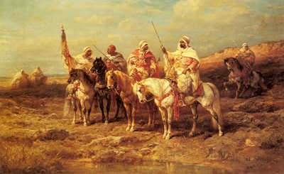 Adolf Schreyer Arab Horseman By A Watering Hole