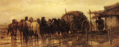Adolf Schreyer Hitching Horses To The Wagon