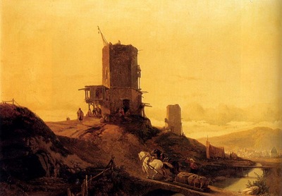 Bossuet Francois Antoine A Hill With An Arab Windmill Under Construction A Town In The Distance