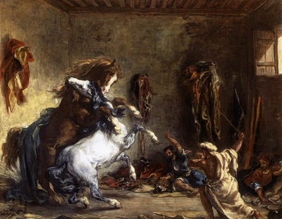 Eugene Delacroix Arab Horses Fighting In A Stable