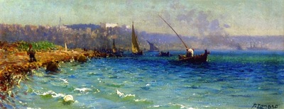 Fausto Zonaro A View Of The Bosphorous From The Old Byzantine Walls
