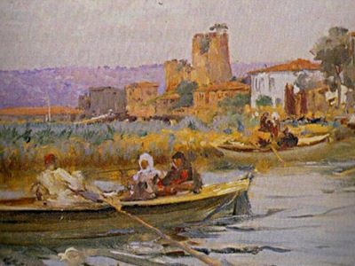 Fausto Zonaro Boat Scene