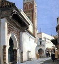 Manuel Garcia Rodriguez A Street Scene With A Mosque Tangier