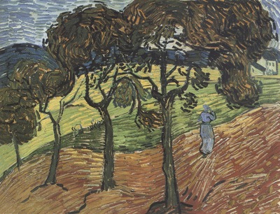 landscape with trees and figure, saint remy