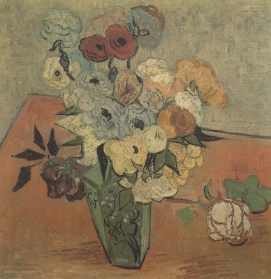 still life, japanese vase with roses and anemones, auvers sur oise