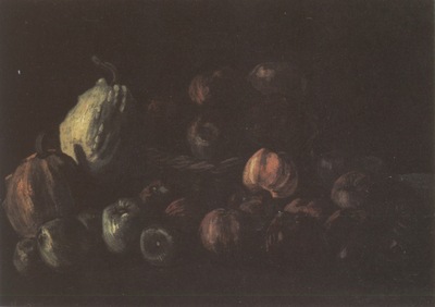 still life with basket of apples and pumpkins, nuenen
