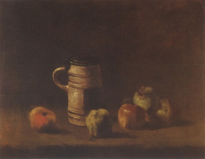 still life with beer mug and fruit