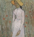 girl standing with wheat as a backdrop, auvers sur oise