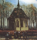 nuenens chapel with devotees walking to the church, nuenen