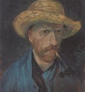 self portrait with straw hat and pipe, paris