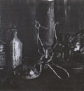 still life with bottles and cowrie, nuenen