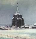 the old cemetery tower nuenen with snow, nuenen