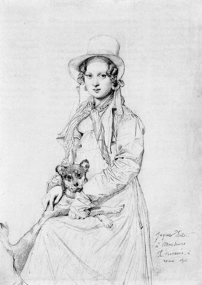 Ingres Mademoiselle Henriette Ursule Claire maybe Thevenin and her dog Trim