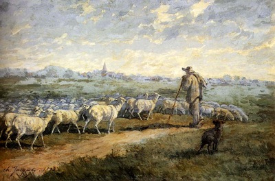 Jacque Charles Emile Landscape With A Flock Of Sheep