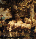 Jacque Charles Emile A Shepherdess With Her Flock