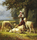 Jacque Charles Emile French 1813 to 1894 A Shepherdess With Her Flock In A Woodland Clearing O