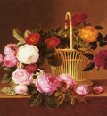 jensen johan laurentz danish 1800 to 1856 a basket of roses on a ledge snd 1825 o c 35 6 by