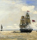 Jongkind Johan Berthold Norwegian Naval Ship Leaving the Port of Honfleur