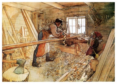 ls Larsson 1905 In the Carpenter Shop watercolor
