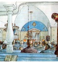 ls Larsson 1905 At Church watercolor