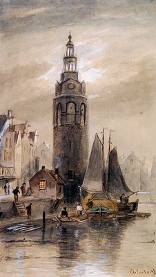 Leickert Charles Montelbaanstoren in Amsterdam Sun