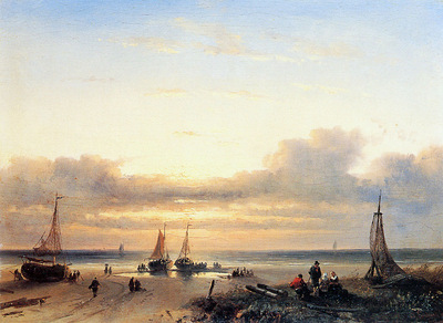 Leickert Charles Moored fisherboats on a beach Sun