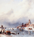 Leickert Charles Dutch winter scene Sun