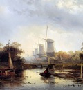 Leickert Charles Henri Summerlandscape with mills Sun