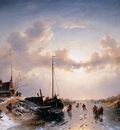 Leickert Charles River scene in winter Sun