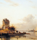 Leickert Charles Riverlandscape with ferry Sun
