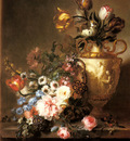 Lesourd Beauregard Ange Louis A Still Life With Assorted Flowers In A Basket And Tulips