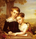 Leybold Carl Jacob Portrait Of Two Children With An Extensive Landscape Beyond