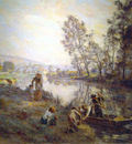 l hermitte leon augustin figures by a country stream circa