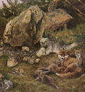 Liljefors Bruno Swedish 1860 to 1939 A Family Of Foxes SnD 1905 O C 69 9 by 100 3cm