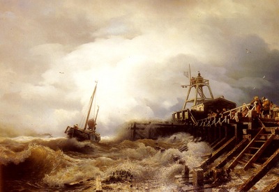 Achenbach Andreas A Fishing Boat Caught In A Squall Off A Jetty