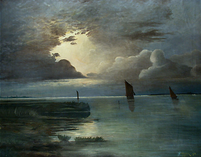 Achenbach Andreas Sonnenuntergang am Meer mit aufziehendem Gewitter