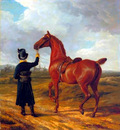 Agasse Jacques Laurent Lord Rivers Groom Leading a Chestnut Hunter towards a Coursing Party in Hampshire