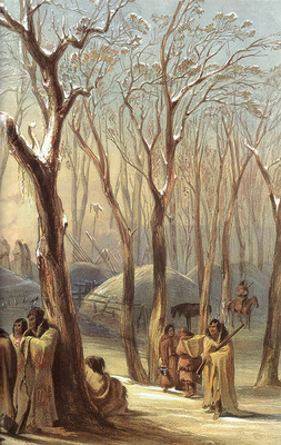 Tna 0023 Winter Village of the Minatarres [R] KarlBodmer, 1833 sqs