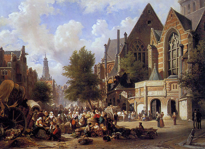 Bommel van Elias Pieter Marketscene in Amsterdam Sun
