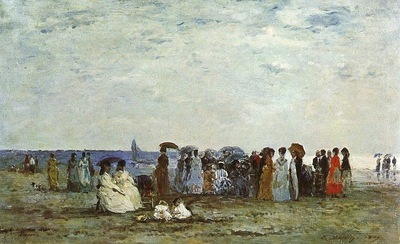 BOUDIN BATHERS ON THE BEACH AT TROUVILLE, 1869, OIL ON WOOD