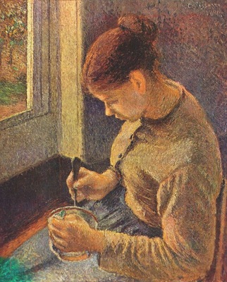 pissarro young peasant woman taking her morning coffee