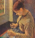 pissarro young peasant woman taking her morning coffee