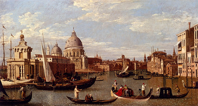 Canal Giovanni Antonio View Of The Grand Canal And Santa Maria Della Salute With Boats And Figures In The Foreground Venice
