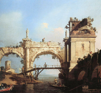 Canaletto Canal Giovanni Capriccio and ruined arcade Sun