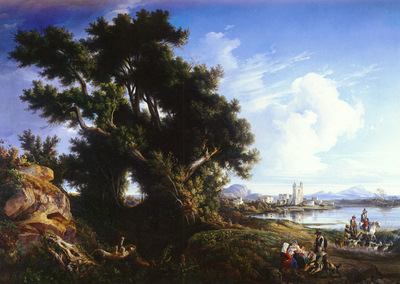 Carelli Consalvo Italian 1818 to 1900 Landscape Near Naples With The Isle Of Capri In The Dista