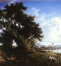 Carelli Consalvo Italian 1818 to 1900 Landscape Near Naples With The Isle Of Capri In The Dista