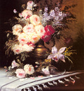 Carlier Modeste Still Life With Assorted Flowers In A Brass Vase